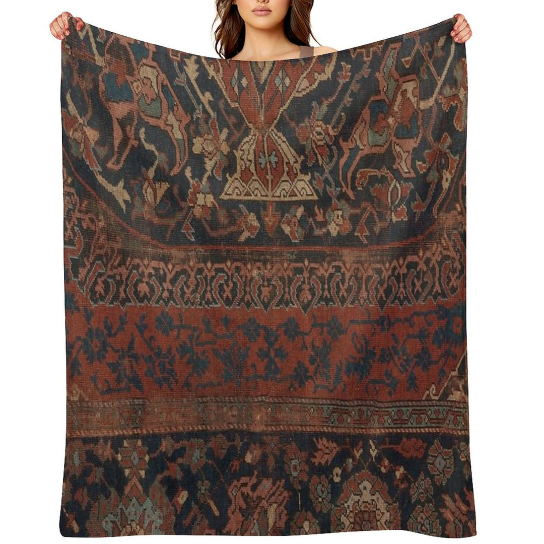 Boho Chic Dark III  17th Century Colorful Medallion Red Blue Green Brown Ornate Accent Rug Pattern Plush Throw Blanket