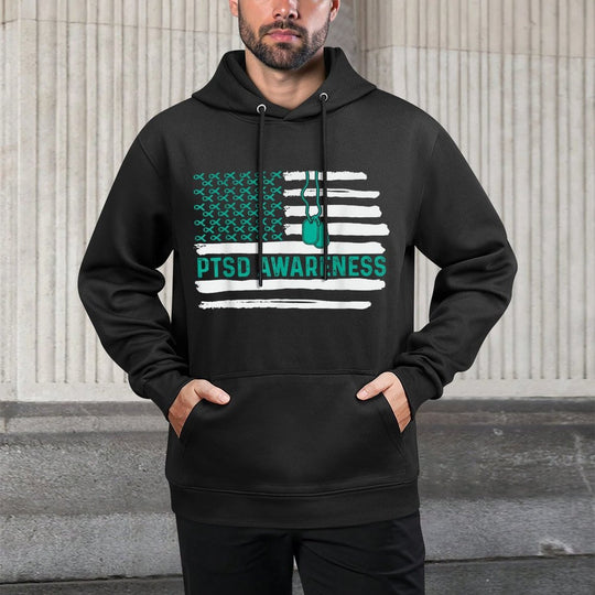 PTSD Awareness US Teal Ribbon PTSD Veteran Men Women Relaxed Fit Hoodie
