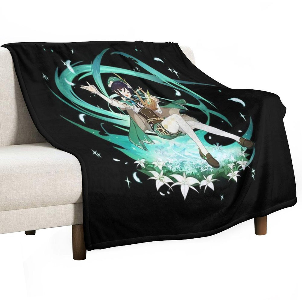 Genshin Impact - Venti Official Character Wish - Gacha Splash Art Sustainable Throw Blanket