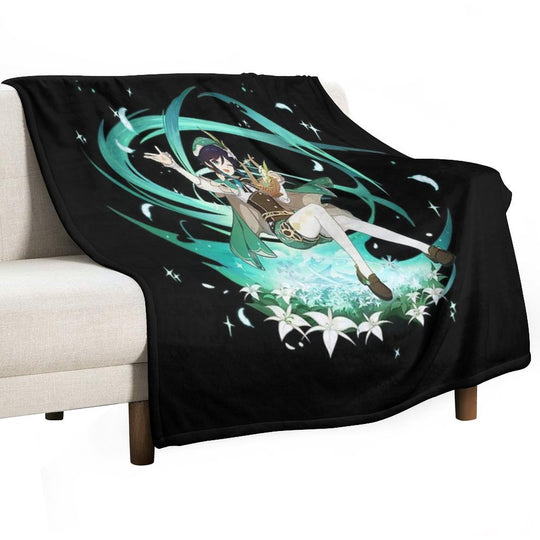 Genshin Impact - Venti Official Character Wish - Gacha Splash Art Sustainable Throw Blanket