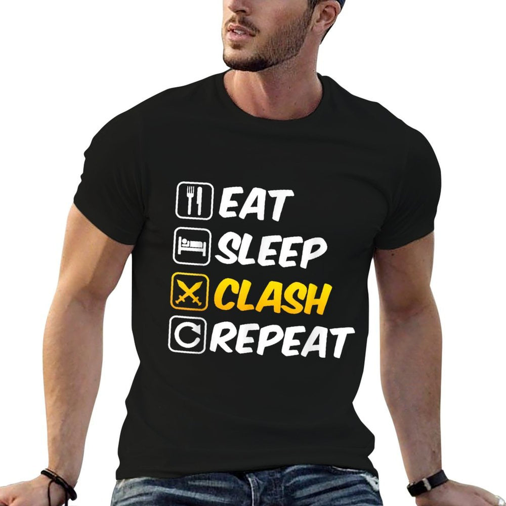 Eat Sleep Clash Repeat Swords Clan Mobile Gaming  Slim-fit Cut T-Shirt