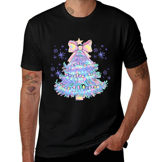 Snowflake Coquette Bow Christmas Xmas Tree Family Holiday  High-quality Stitching T-Shirt
