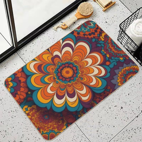 Flower Power Colourful Flower Pattern  Easy To Clean Bath Mat
