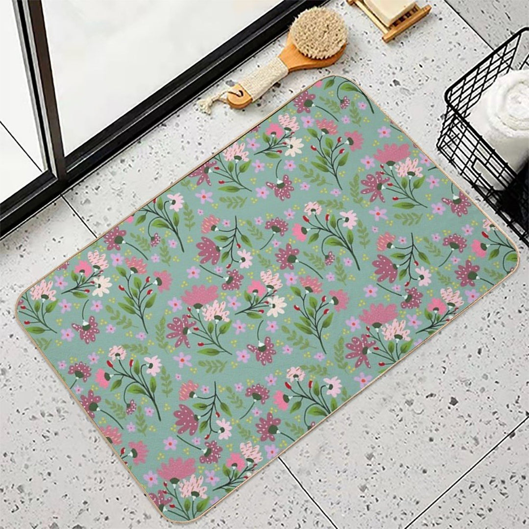 Floral Whimsy on Teal  Absorbent Bath Mat