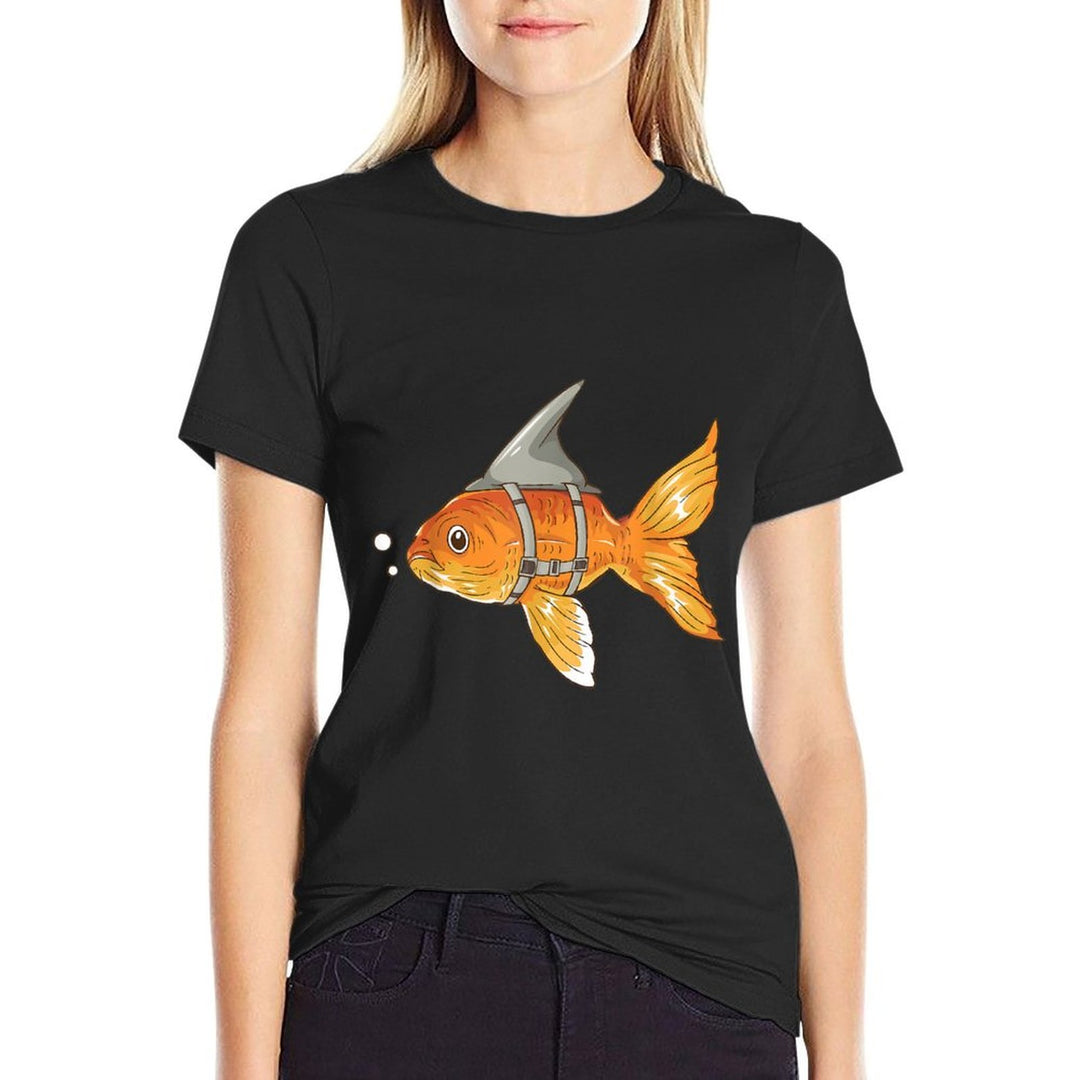 Funny Goldfish with Shark Fin Strapped - Aquarium Koi Carb  Rolled Sleeves T-Shirt