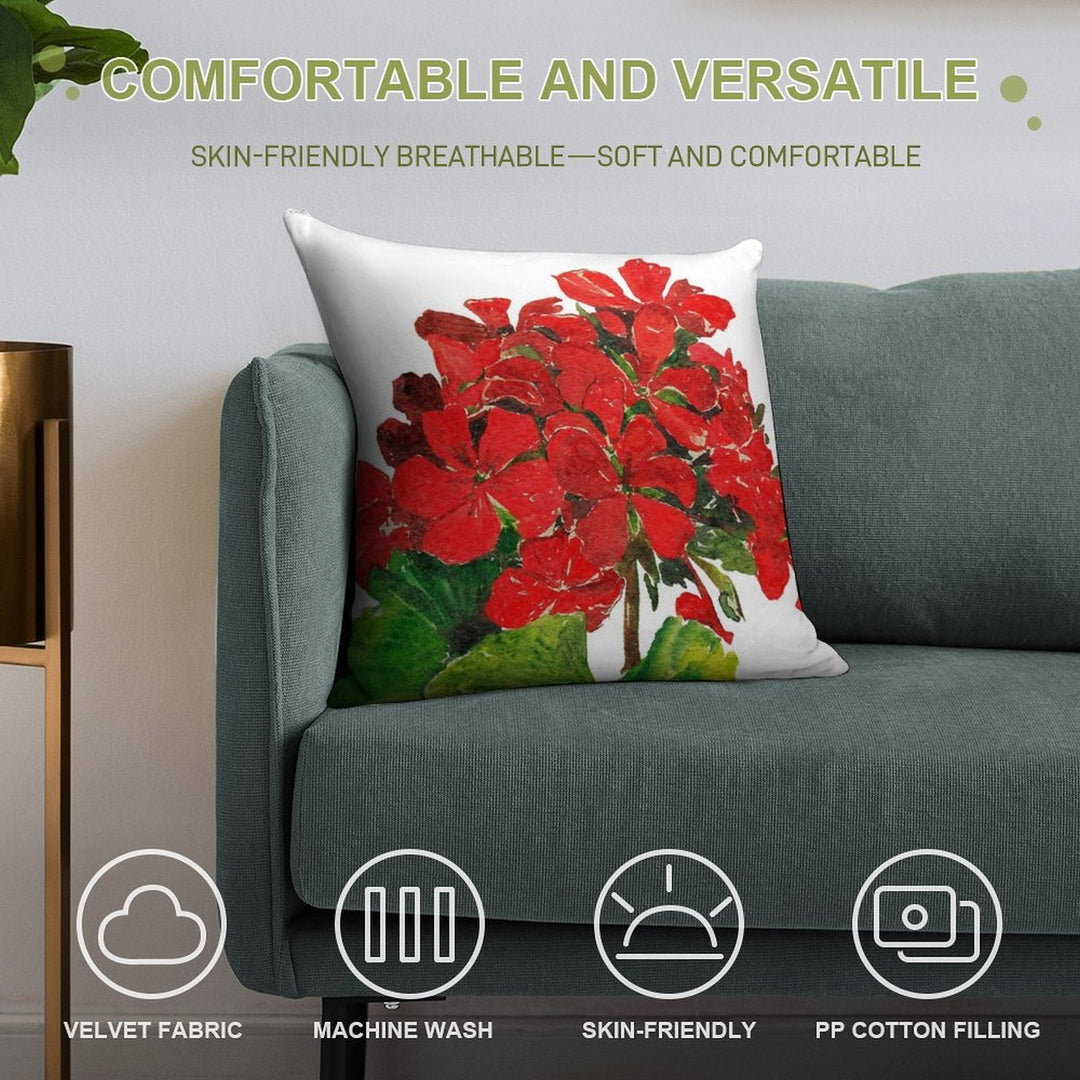 Red Geranium. Summer Geranium. Geranium Blossom. Soft Shrink-Resistant Throw Pillow
