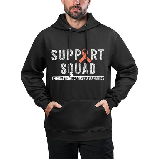 Support Squad Peach Ribbon Endometrial Cancer Awareness Cotton-Polyester Blend Hoodie