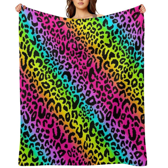 Colofrul Rainbow Leopard Machine-washable Throw Blanket