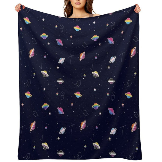 LGBTQ Pride Planets & Stars in Space Pattern Easy Care Throw Blanket