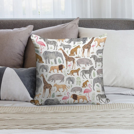 Safari Animals Soft Decorative Cover Throw Pillow