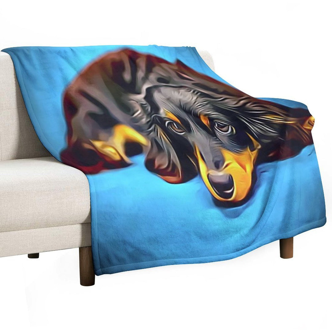 Sleepy Long Haired Brown Dachshund Plush Throw Blanket