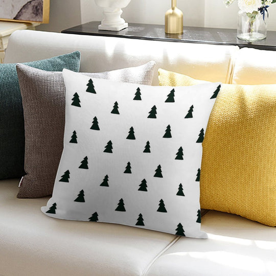 Black Modern Christmas Tree Pattern Soft Short Plush Fabric Throw Pillow