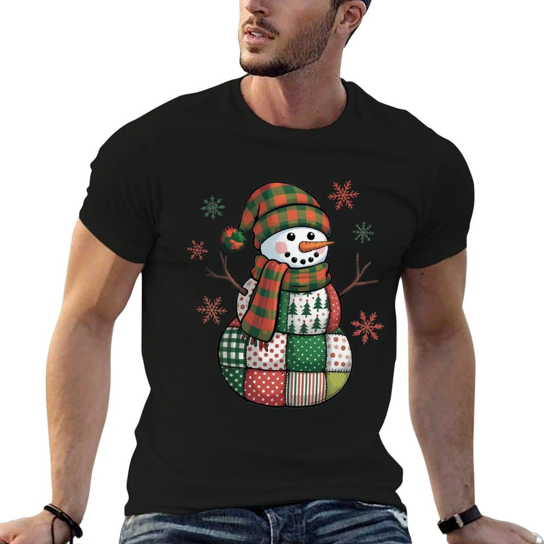 Patchwork Snowman Retro Funny Christmas Xmas Snowman Holiday  Durable T-Shirt