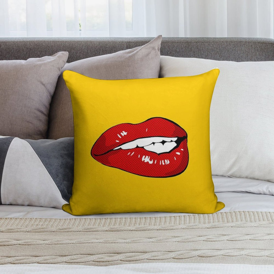 Sexy Biting Lips Throw Pillow Face Mask Soft Short Plush Fabric Throw Pillow