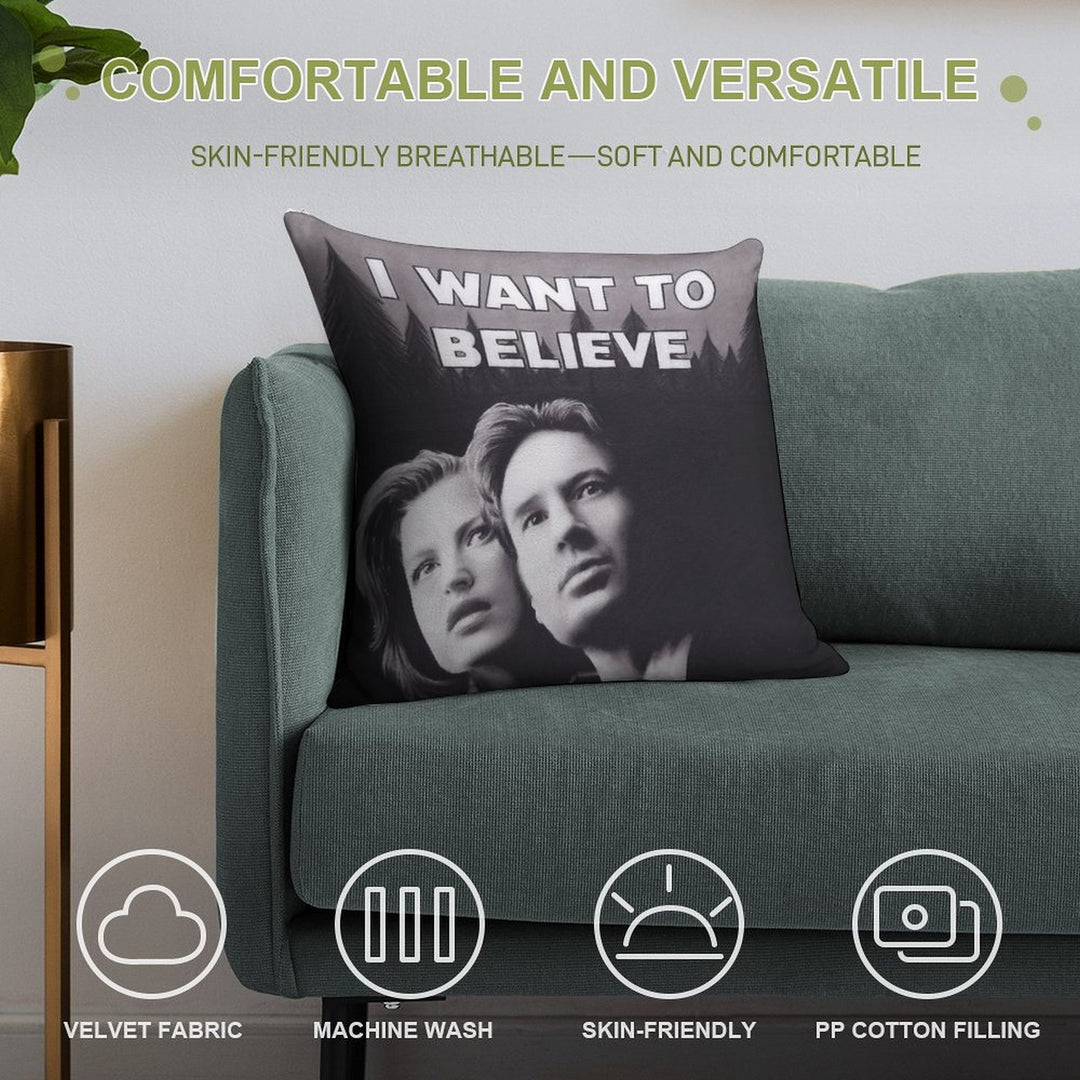 Original Charcoal Drawing of X Files I Want to Believe Soft Home Decor Throw Pillow