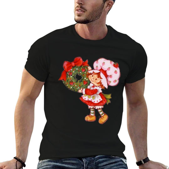 Strawberry Shortcake Holding A Christmas Wreath with Bow  Eco-friendly Material T-Shirt