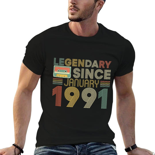 Legendary Since Tape Bday January 1991 30th Birthday  Summer-ready Fabric T-Shirt