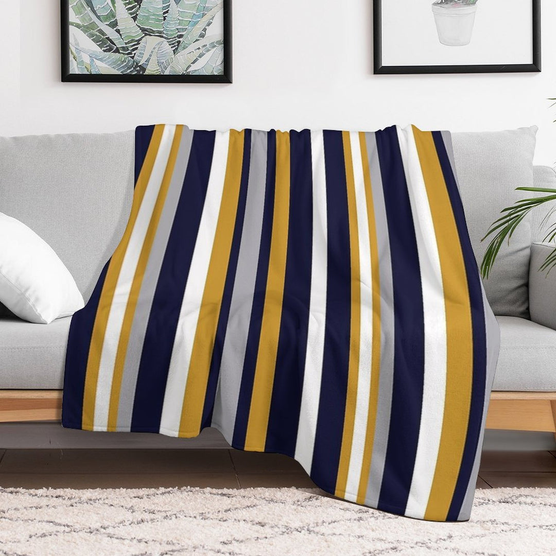 Modern Stripes Vertical Pattern in Honey Mustard Yellow, Dark Navy Blue, Gray, And White. Minimalist Color Block Durable Throw Blanket