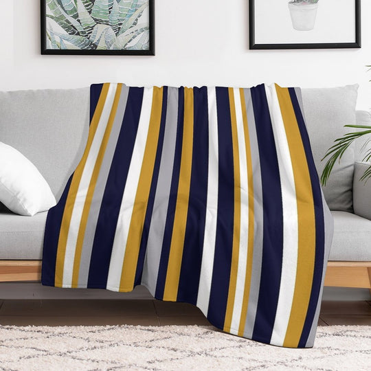 Modern Stripes Vertical Pattern in Honey Mustard Yellow, Dark Navy Blue, Gray, And White. Minimalist Color Block Durable Throw Blanket