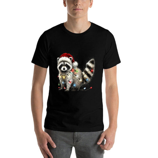 Santa Raccoon Christmas Lights Trash Panda Xmas Holiday  Graphic-printed T-Shirt