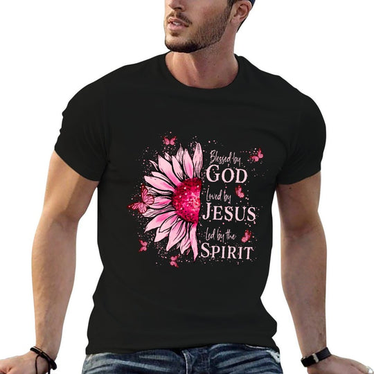 Blessed By God - Loved By Jesus Pink Sunflower  Graphic-printed T-Shirt