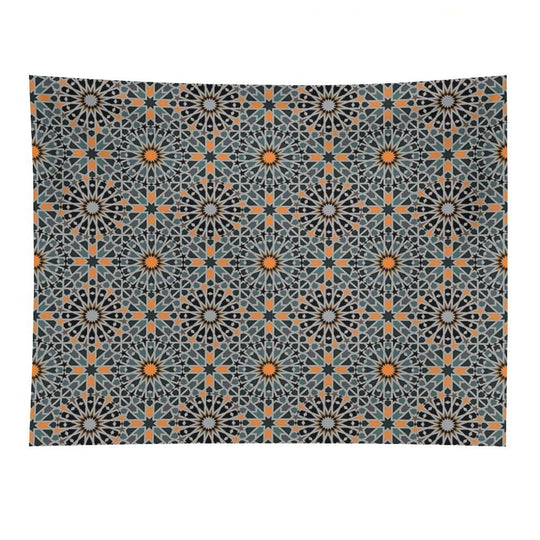 Celestial Illumination Orange Stars in Geometric Night Tapestry
