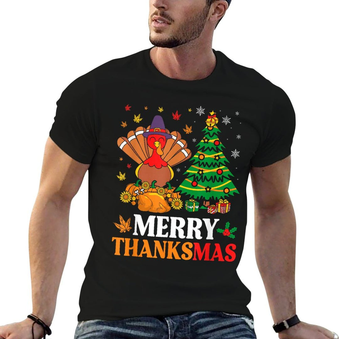 Merry Thanksmas Christmas Thanksgiving Funny Turkey  Eco-friendly Material T-Shirt