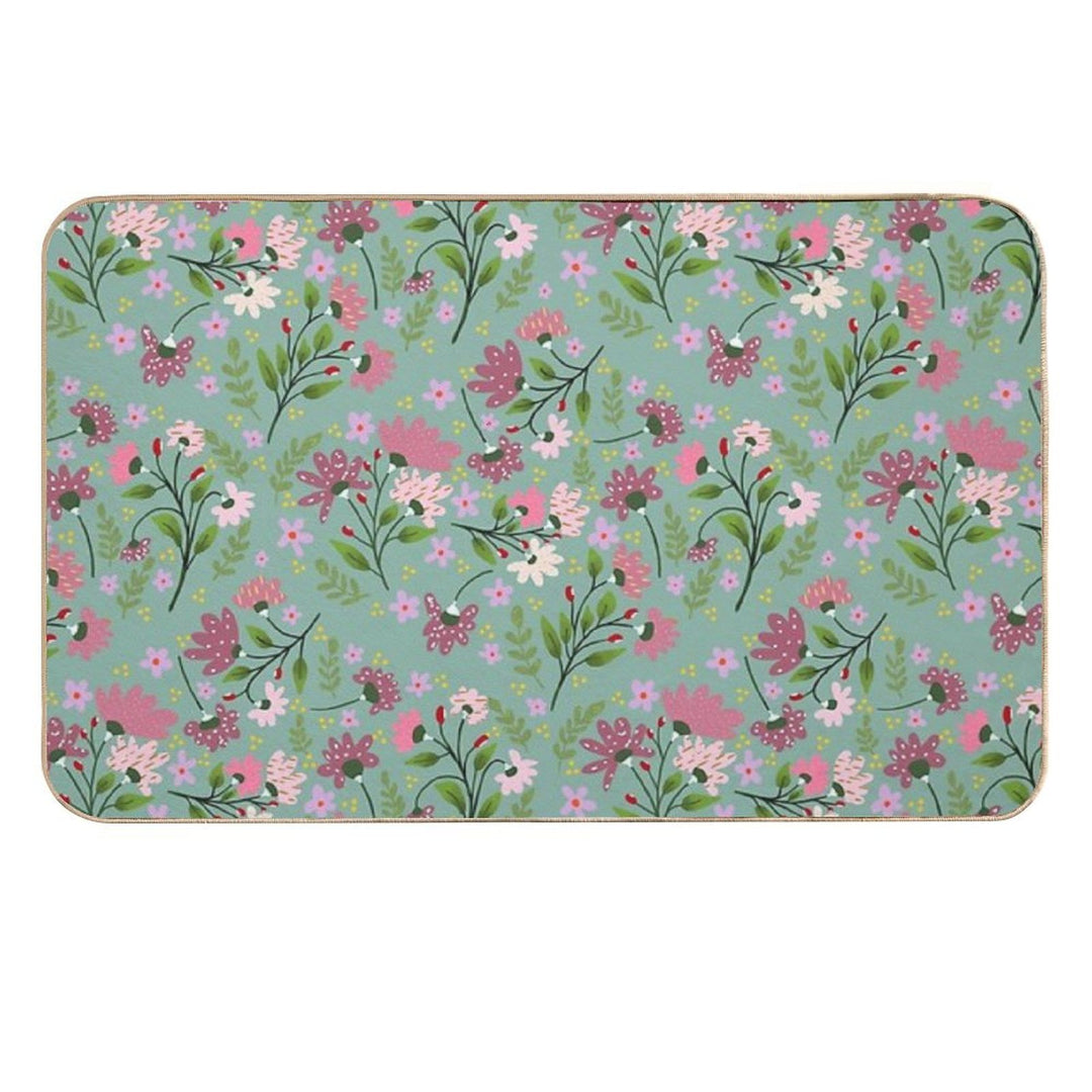 Floral Whimsy on Teal  Absorbent Bath Mat