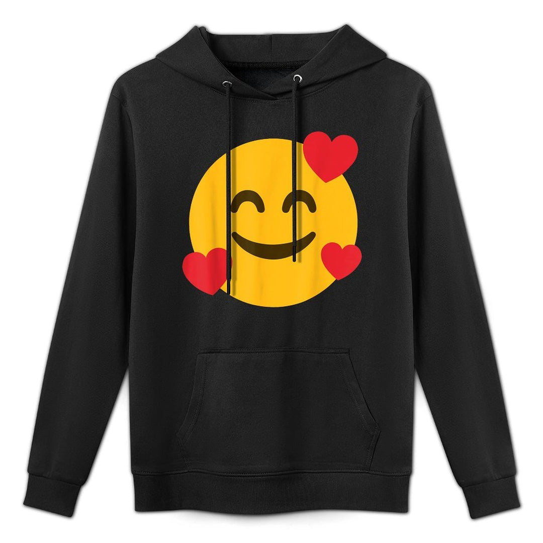 Funny Emoticon Smiling Grin Face with Floating Hearts Love Machine Washable Hoodie