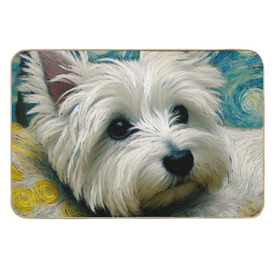 The Snuggle Queen - West Highland Terrier Van Gogh Style  Non-Slip Bath Mat