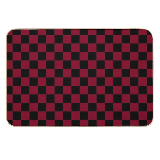 Black And Burgundy Red Checkerboard  Pet-Safe Bath Mat