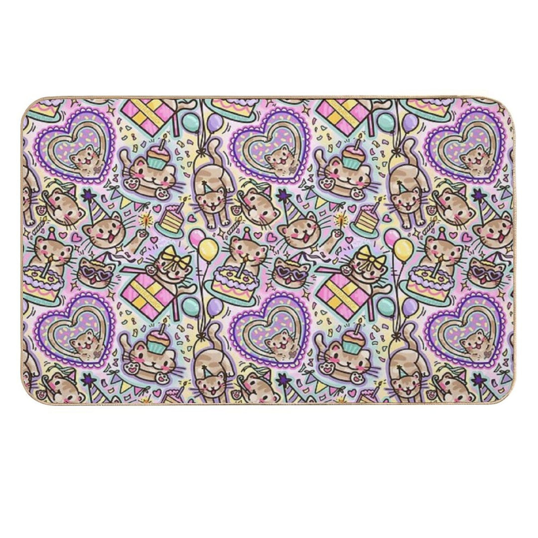 Silly Birthday Cat (shiratwig)  Fade-Resistant Bath Mat