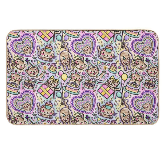 Silly Birthday Cat (shiratwig)  Fade-Resistant Bath Mat