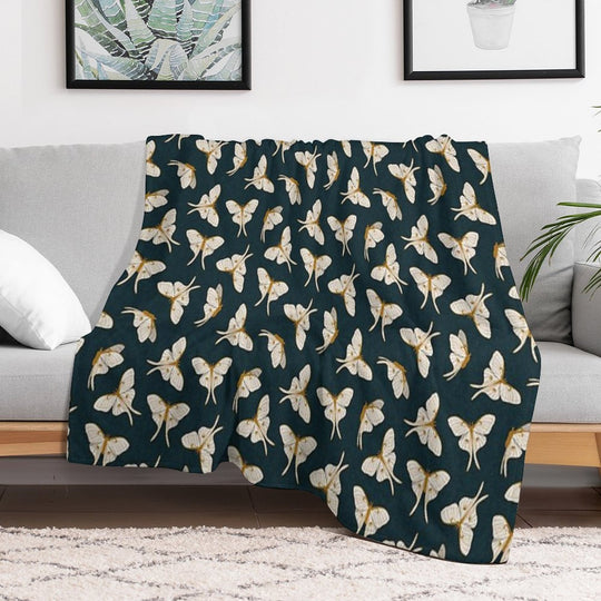 Luna Moth - Gold on Dark Teal Wrinkle-free Throw Blanket