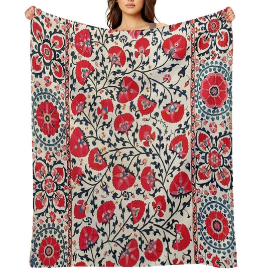 Shakhrisyabz Suzani Uzbekistan Floral Embroidery Print Easy Care Throw Blanket