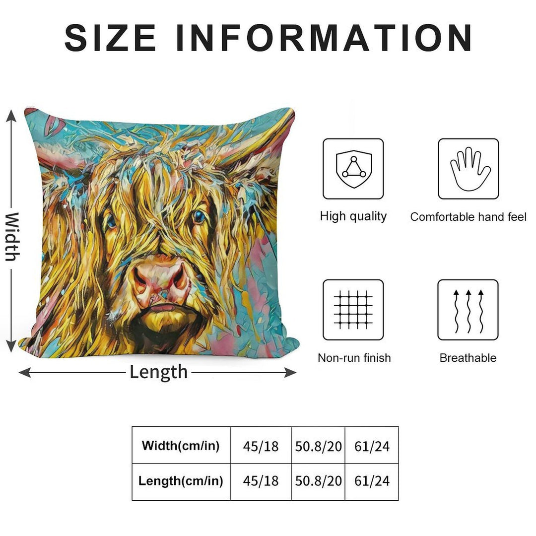 Highland Cow Digital Artwork Soft Easy Maintenance Throw Pillow