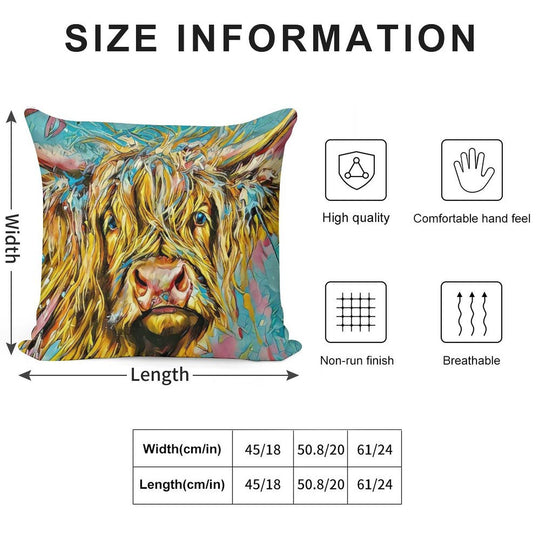 Highland Cow Digital Artwork Soft Easy Maintenance Throw Pillow