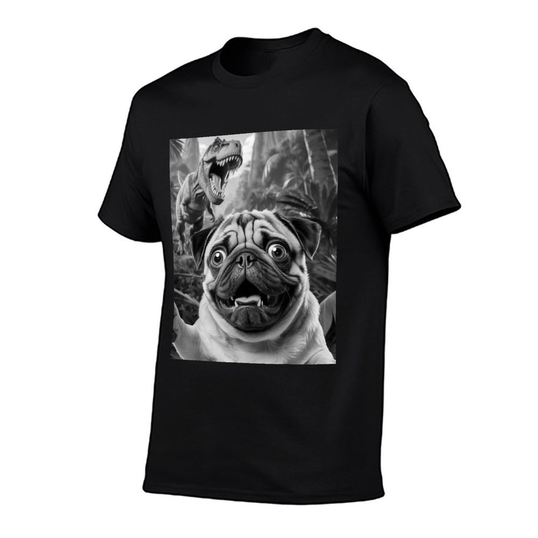 Vintage Pug Funny Dog Pug Selfie With T-Rex Dinosaur  Odor-resistant T-Shirt