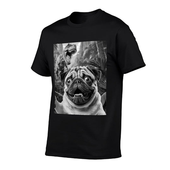 Vintage Pug Funny Dog Pug Selfie With T-Rex Dinosaur  Odor-resistant T-Shirt