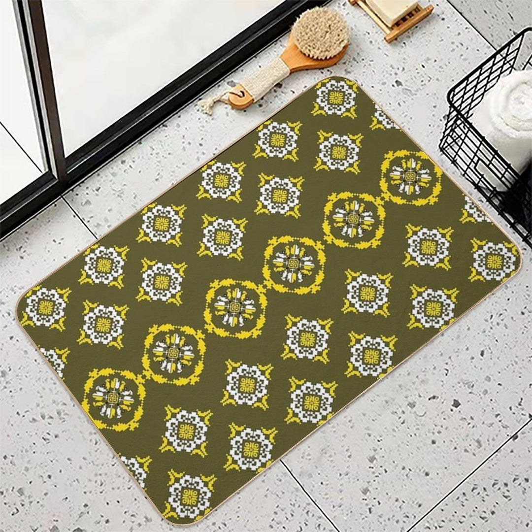 Verdant Harmony — A Dialogue in Diamond And Bloom Pattern Seamless  Versatile Bath Mat