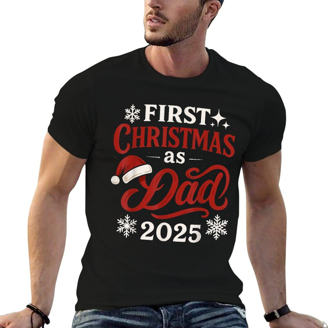 First Christmas As Dad 2025, Christmas with Santa Hat  Heathered Texture T-Shirt