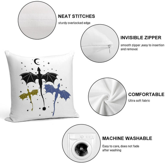 Trio of Black, Gold And Navy Dragons Soft Bedroom Essential Throw Pillow