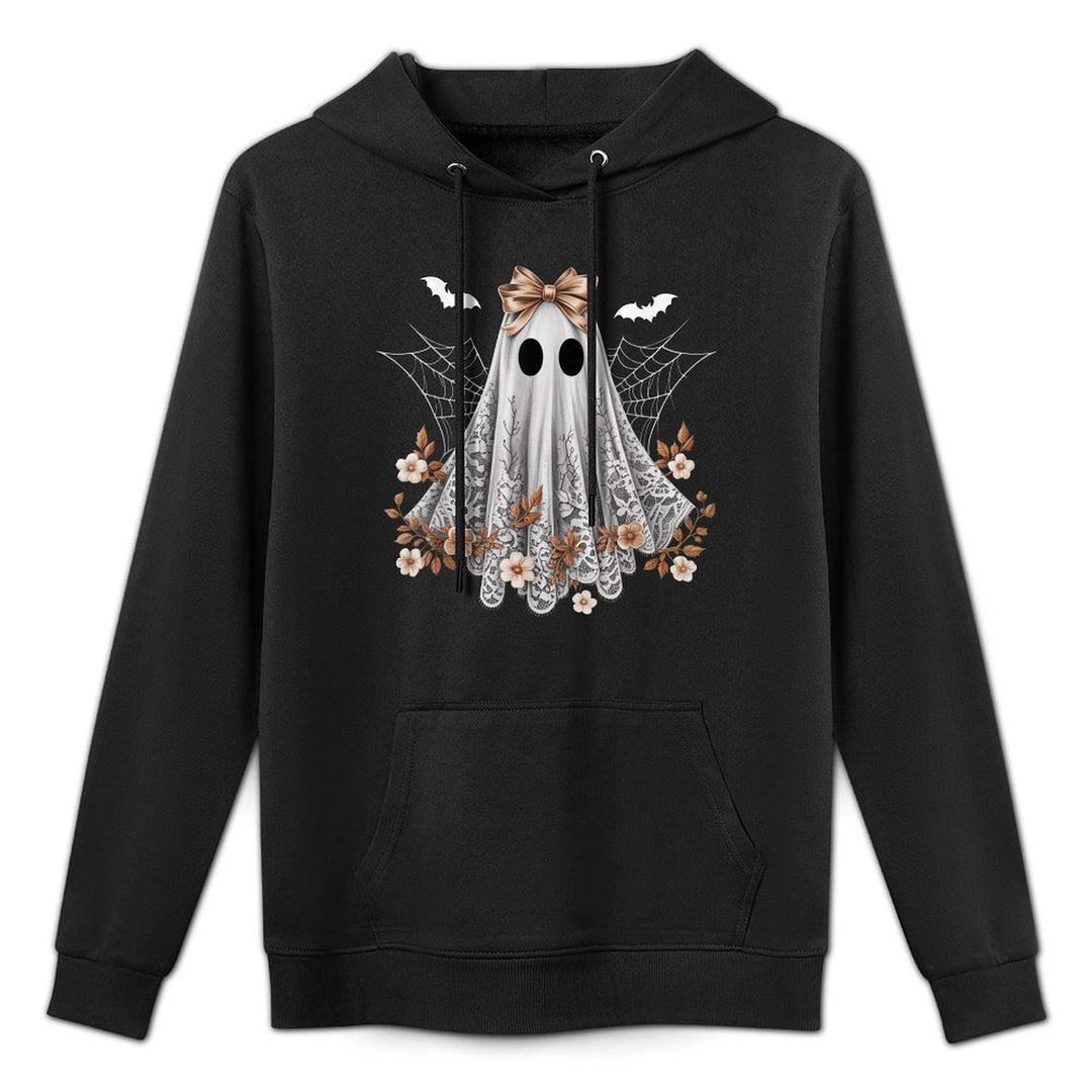 Coquette Ghost Halloween Flower Ghost Spooky Lace Ghost Cotton-Polyester Blend Hoodie