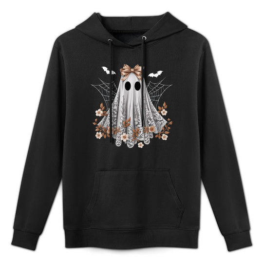 Coquette Ghost Halloween Flower Ghost Spooky Lace Ghost Cotton-Polyester Blend Hoodie