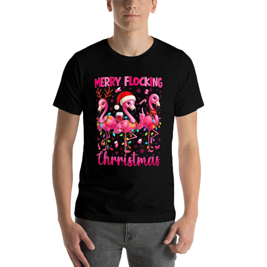 Merry Flocking Christmas Flamingo Drink Pjs Xmas Men  Easy-care T-Shirt