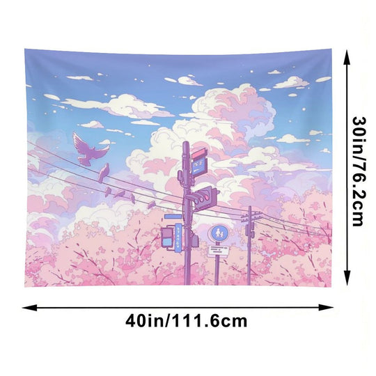 The Beautiful Sky, Traffic Lights, And Pigeons Tapestry
