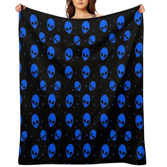 Blue And Black Alien Pattern Sustainable Throw Blanket