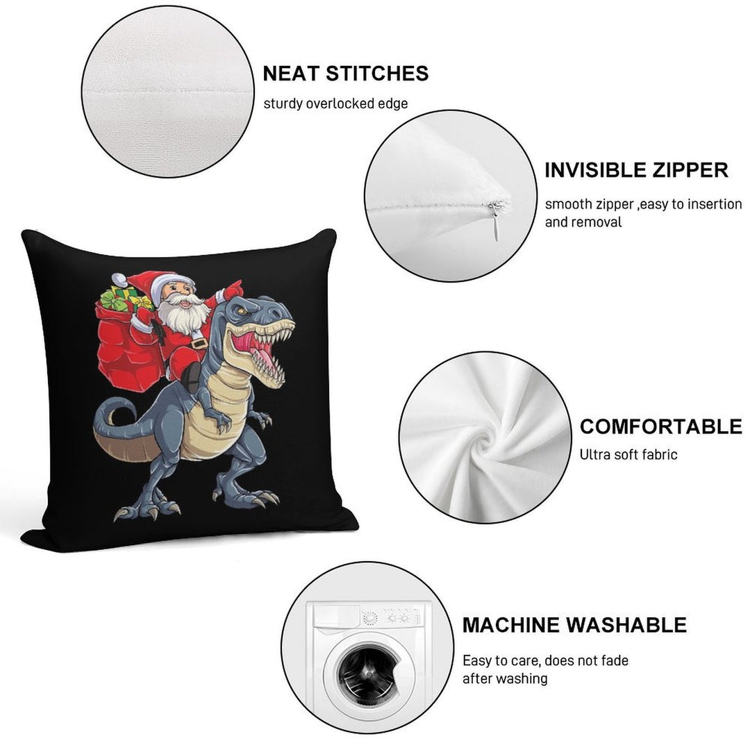 Santa Riding Dinosaur T Rex T Shirt Christmas Gifts X-mas Kids Boys Girls Man Women Soft High-Density Material Throw Pillow