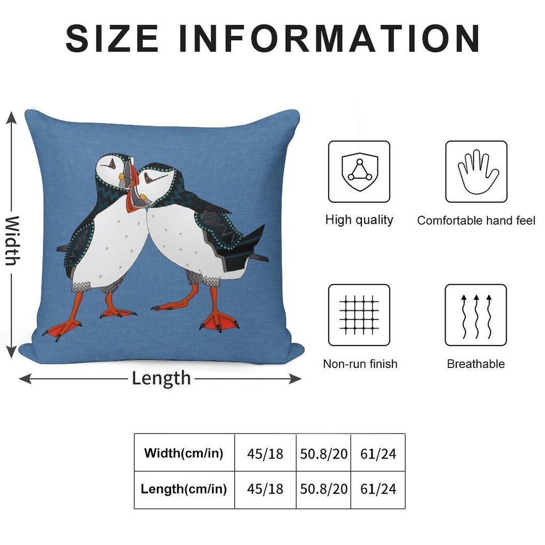 Puffin Pair Blue Soft Decorative Cover Throw Pillow