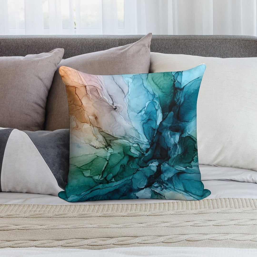 Salty Shores Colorful Abstract Painting Soft Washable Throw Pillow